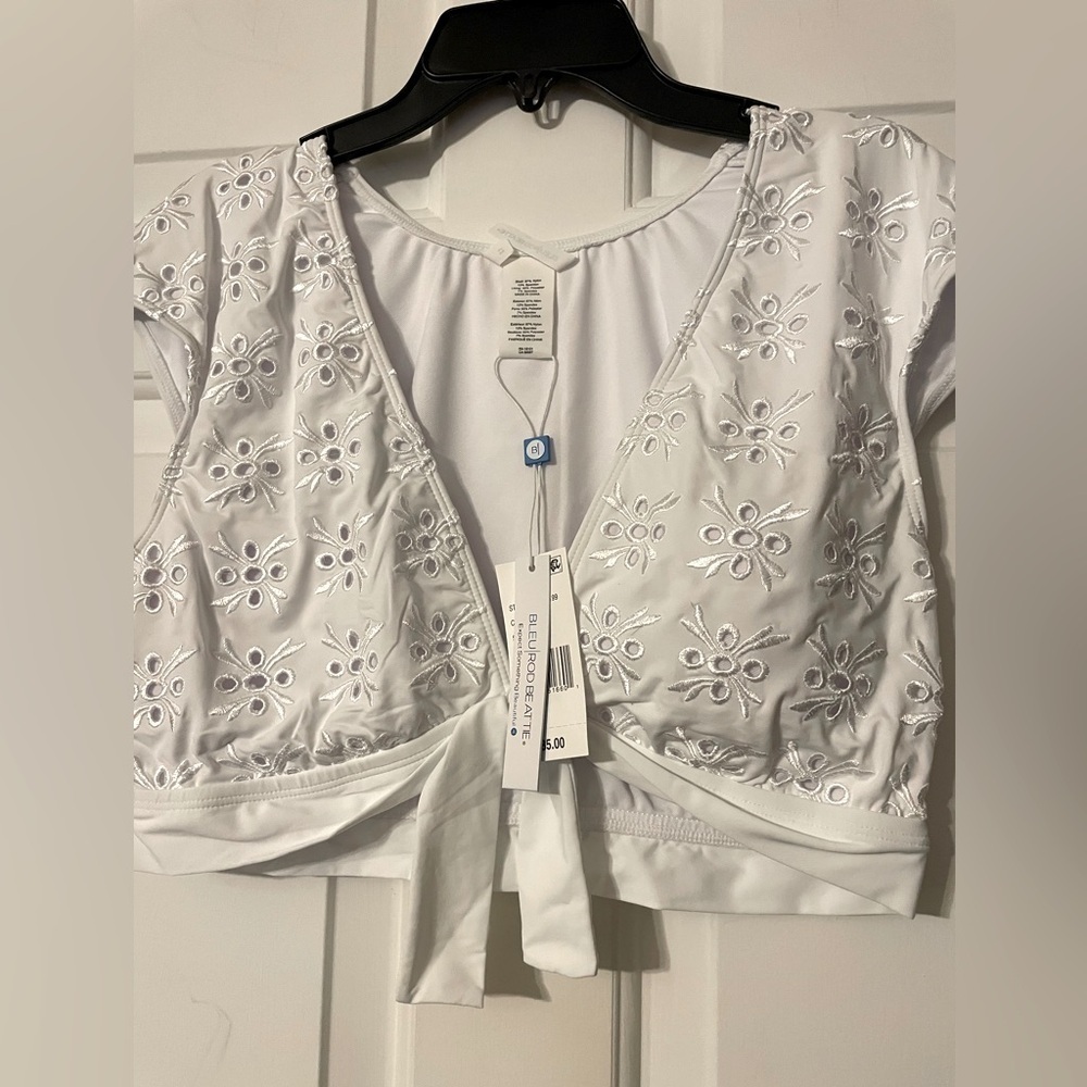 Bleu By Rod Beattie Woman’s White Eyelet Bikini Set Size 12 New Deep V Tie Beach